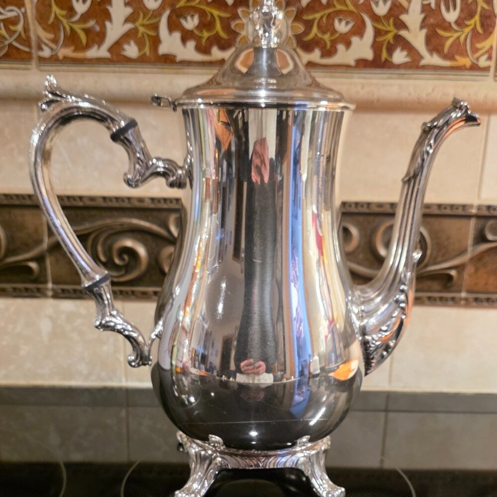 Vintage International Silver Co Silverplate Coffee Pot Ornate Footed Teapot